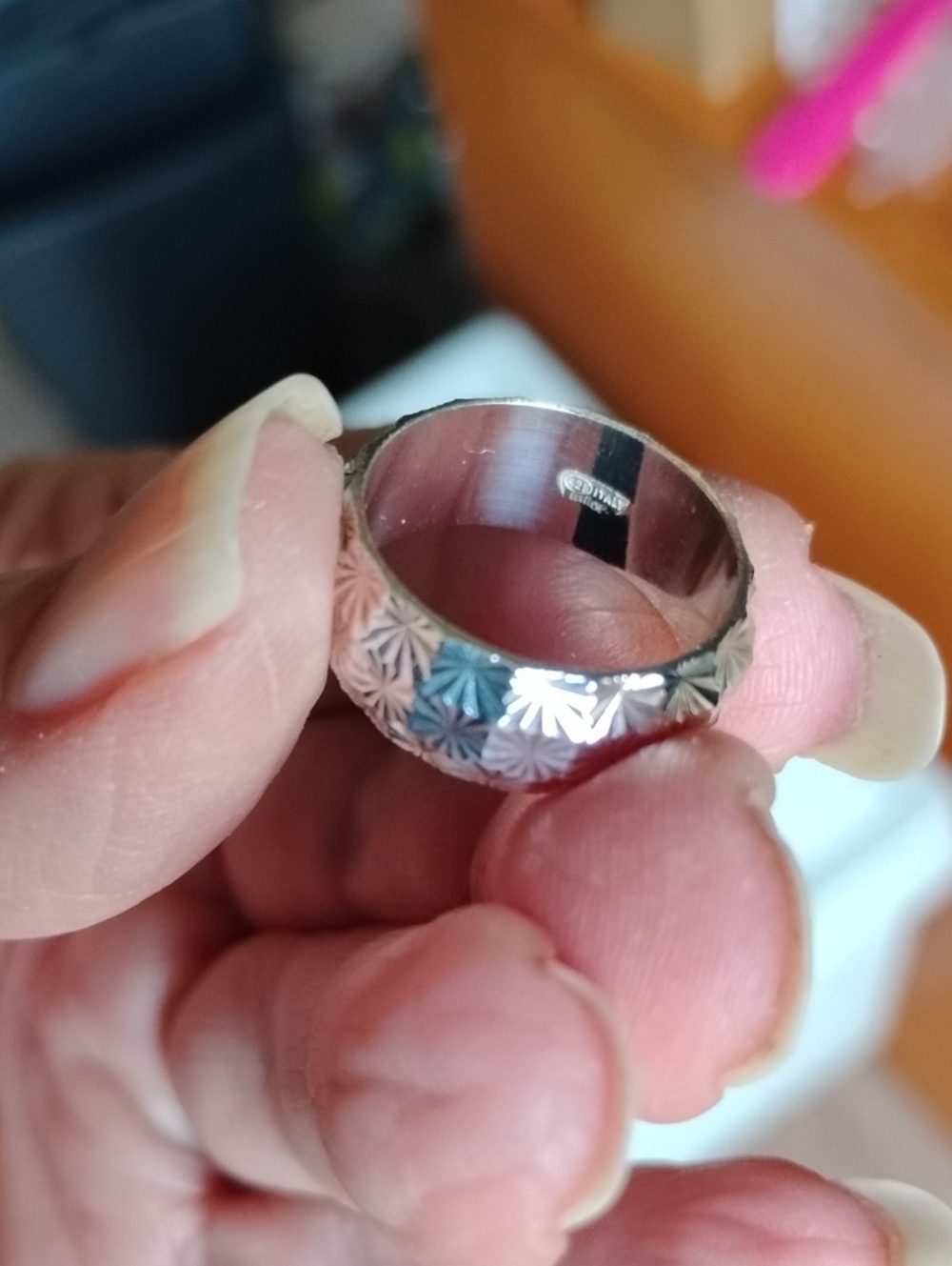 Sterling Silver Floral-Engraved Band Ring - Picture 4 of 6